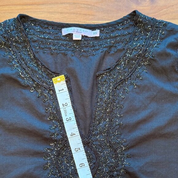 Calypso‎ St. Barth Black Tunic with Black and Silver Embroidery XS - Picture 3 of 9